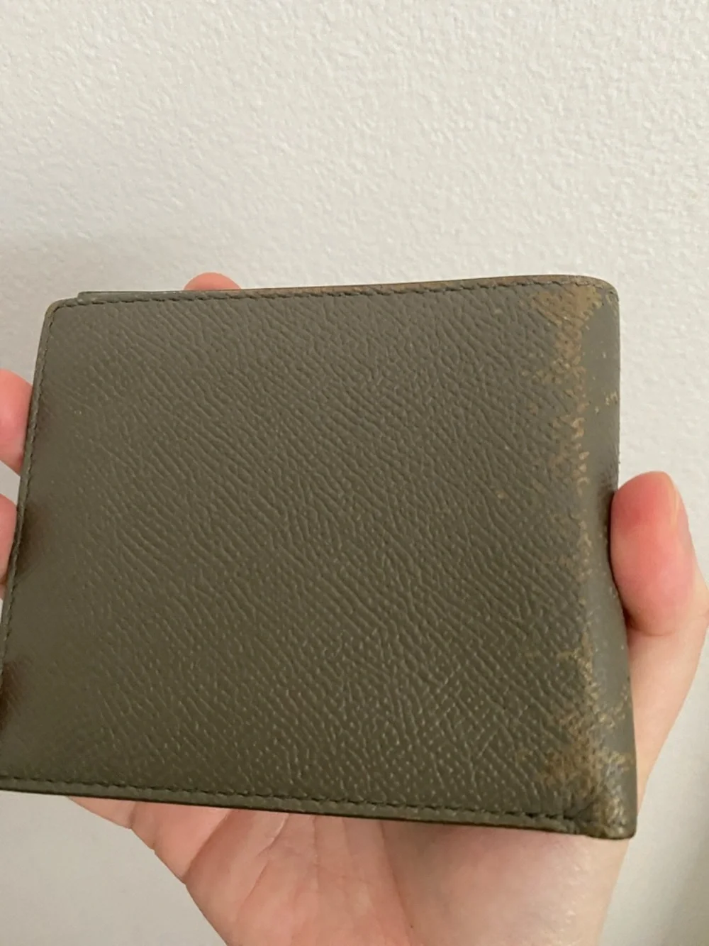 Dunhill Olive Green Leather Bi-Fold Wallet with Silver Monogram